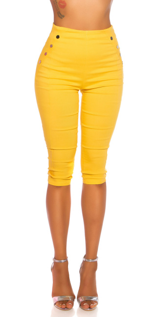 Trendy capri-driekwarts leggings met decoratieve knopen geel